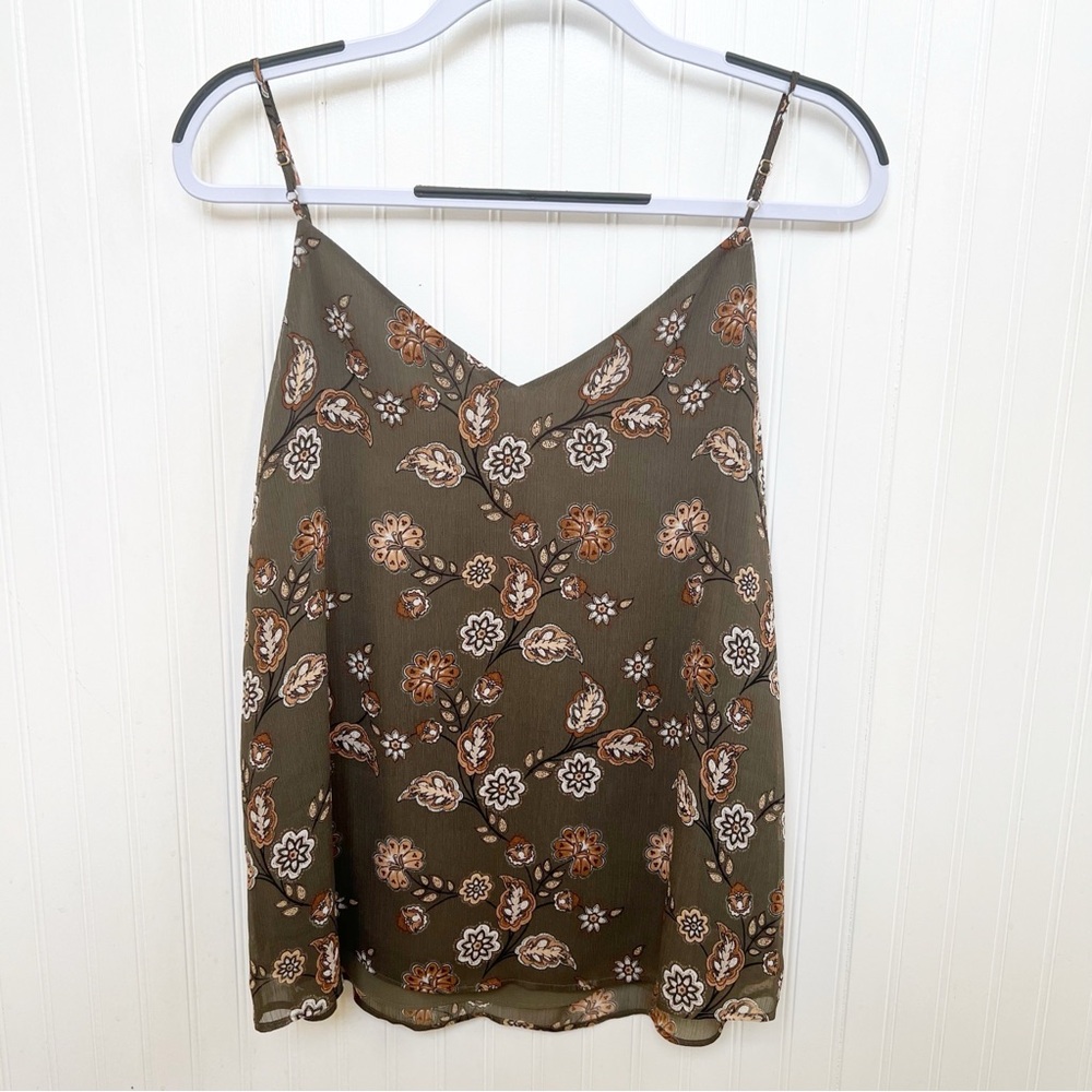 Calvin Klein NEW Olive Green Floral Spaghetti Strap Cami Tank Size Large Petite